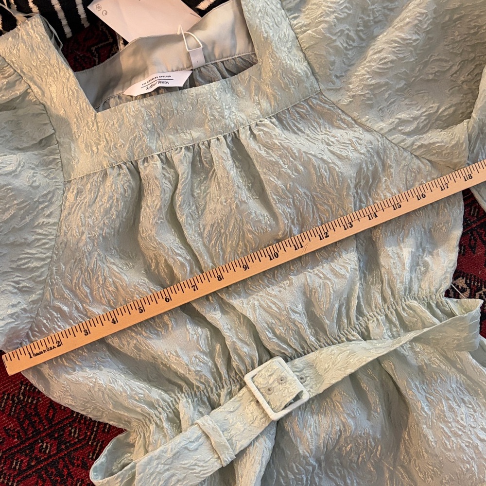 Other Stories (NWT) | mint green jacquard puff sleeve square neck belted - Picture 7 of 8